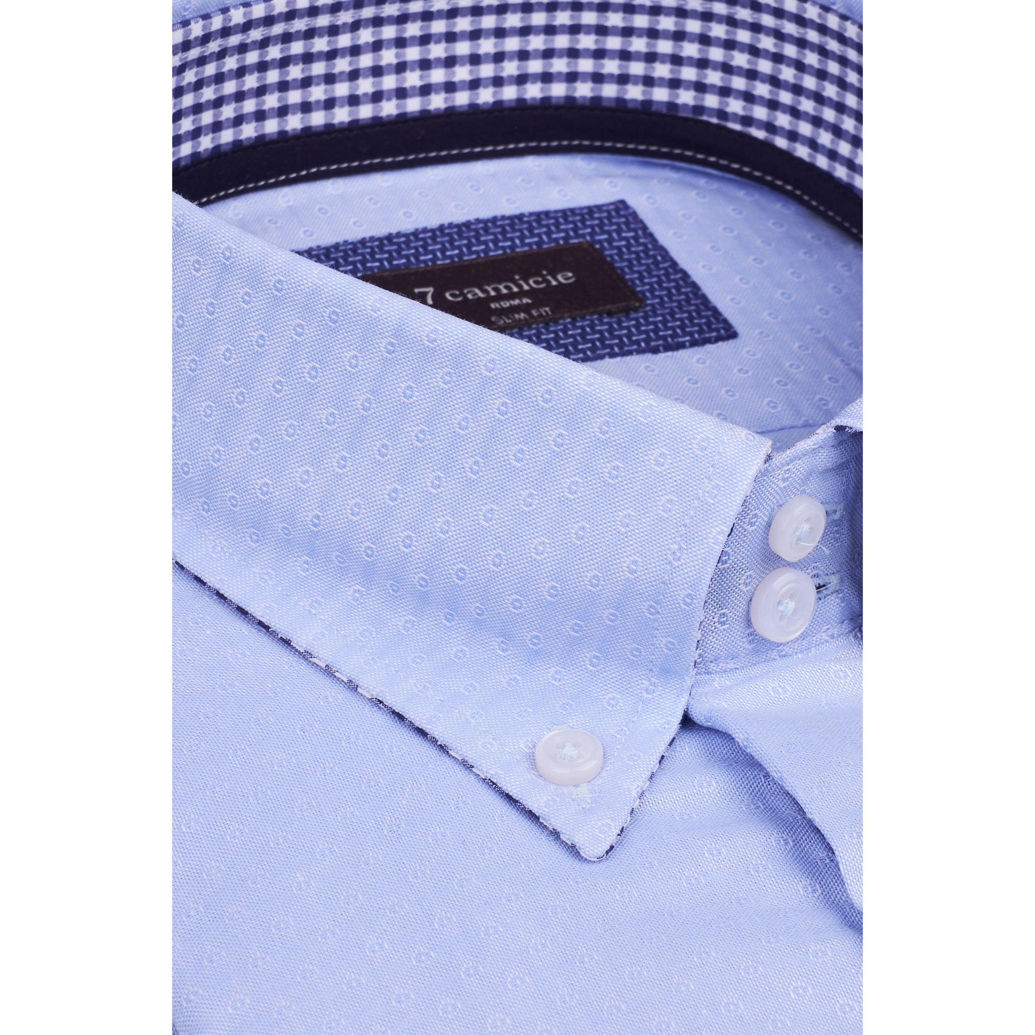 Camicia Uomo 2 Bottoni Button Down Slim Jacquard Fantasia Celeste/Celeste