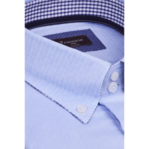 Camicia Uomo 2 Bottoni Button Down Slim Jacquard Fantasia Celeste/Celeste