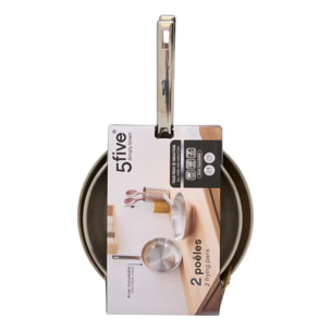Lot de 2 poêles en inox 24/28 cm