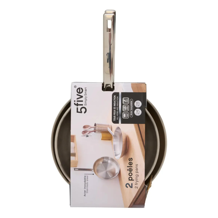 Lot de 2 poêles en inox 24/28 cm