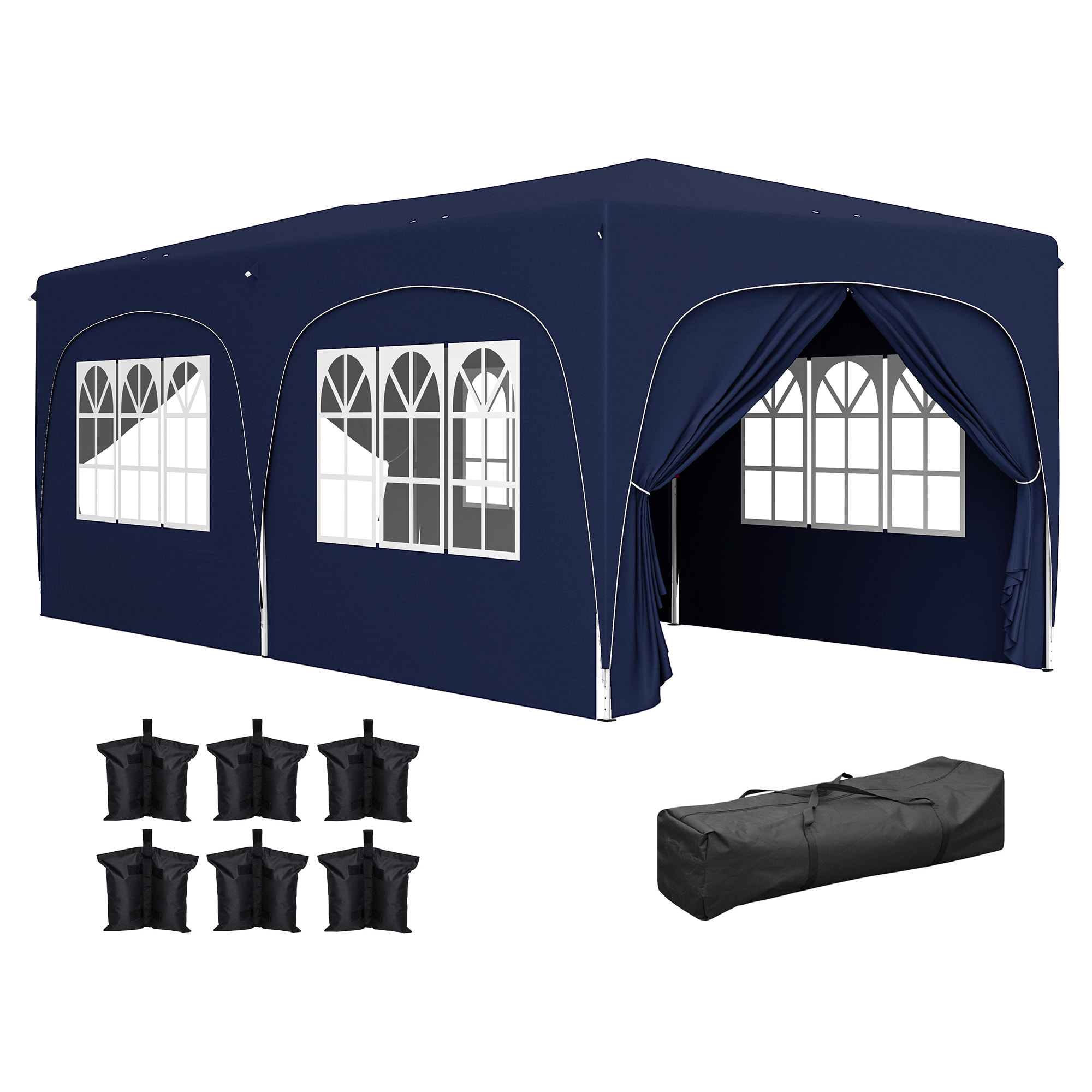 Carpa Plegable Gazebo 6x3 m Cenador Plegable con Altura Ajustable 6 Paredes Laterales Anti-UV y Bolsa de Transporte Pabellón de Jardín para Camping Fiestas