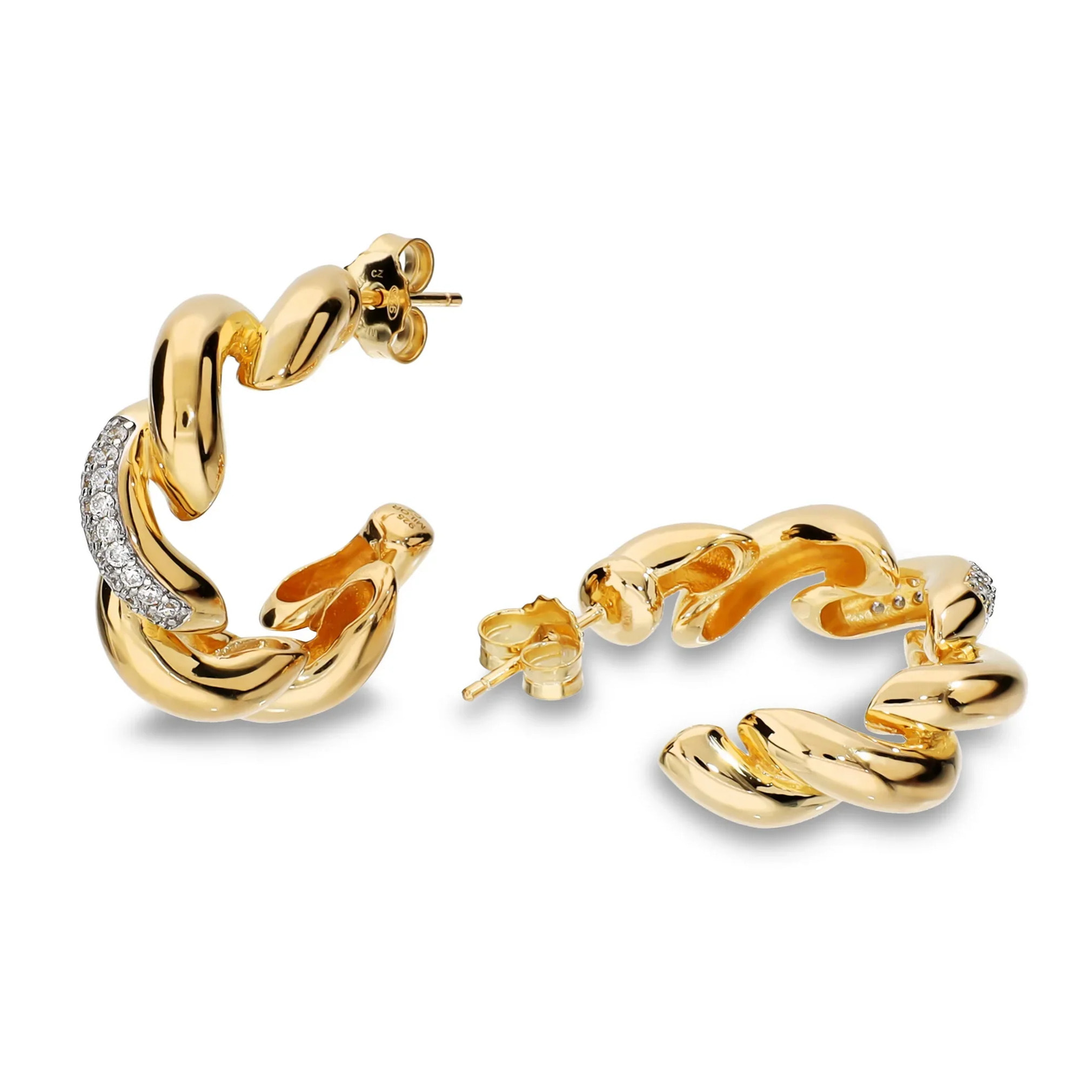 Orecchini Maglia San Marco in Argento 925 placcato Rodio con Pavé di Cubic Zirconia
