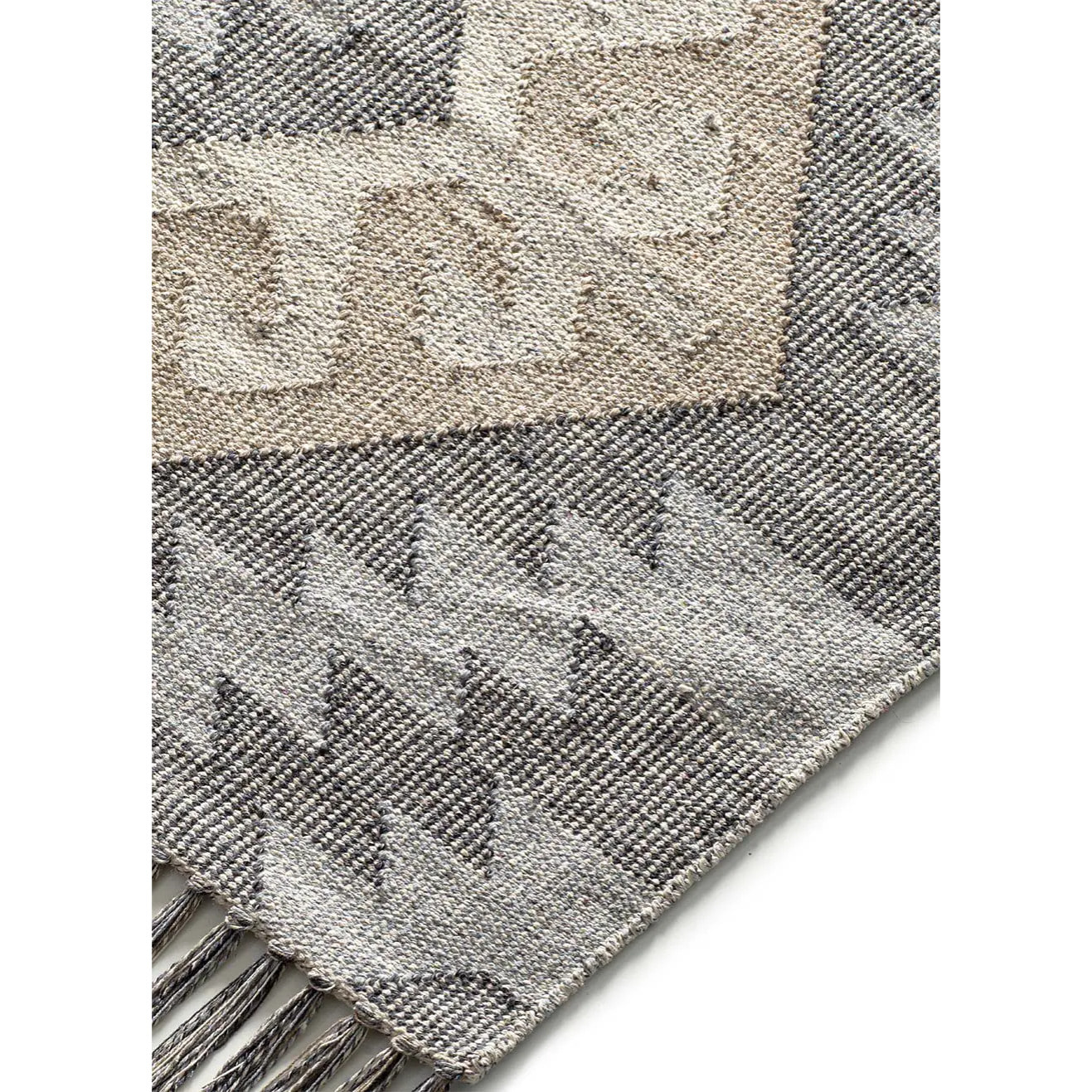 CHANDIA Alfombra kilim algodón reciclado con flecos en tonos gris, varias medidas disponibles