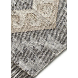 CHANDIA Alfombra kilim algodón reciclado con flecos en tonos gris, varias medidas disponibles