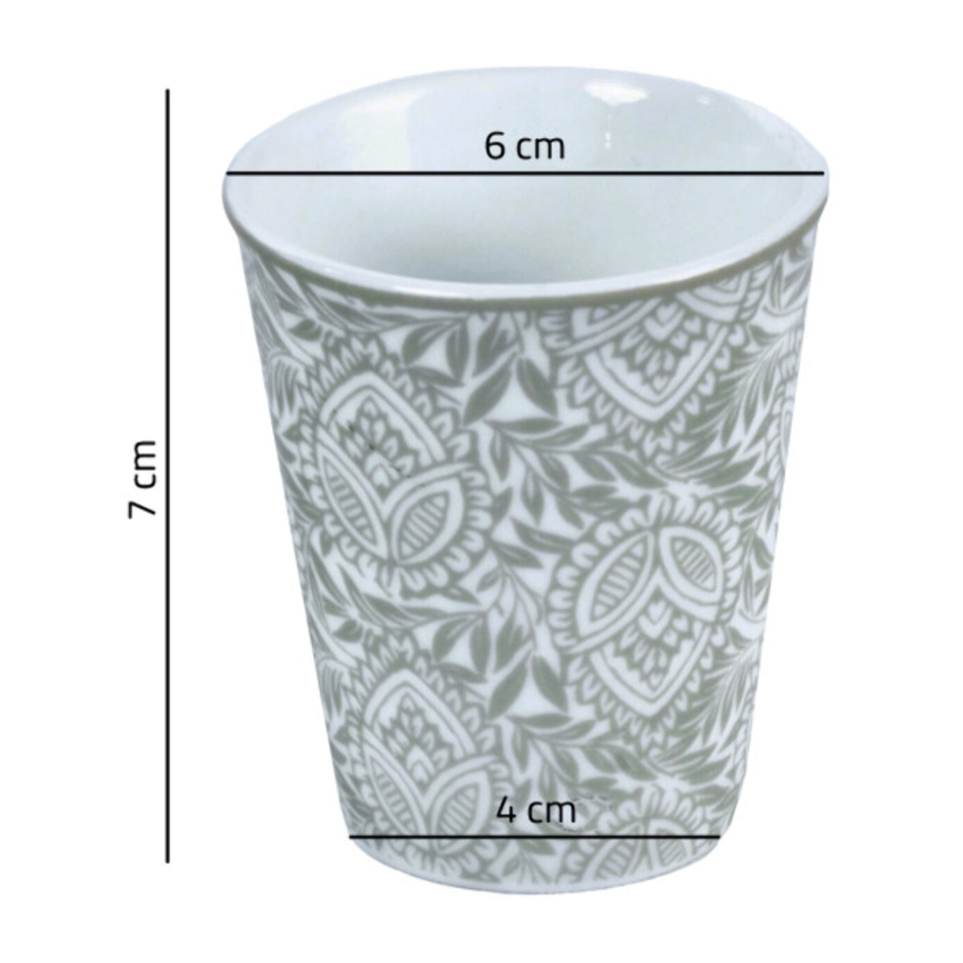 6 tasses à café 9 cl en porcelaine grise et motifs floraux - CAMILLE