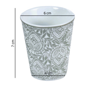 6 tasses à café 9 cl en porcelaine grise et motifs floraux - CAMILLE