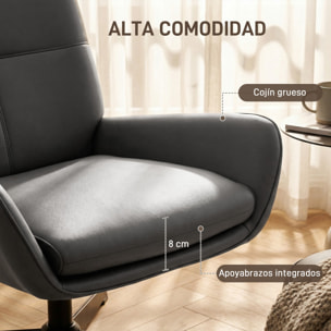 Sillón Giratorio, Butaca de Salón Tapizado en PU, Sillón Lectura con Asiento Acolchado, Reposabrazos, Patas Metálicas, para Sala de Estar, Dormitorio, Gris