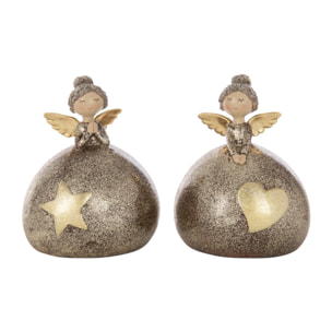 J-Line figurine Ange Cœur + Boule Étoile - polyrésine - mix - large - 2 pièces