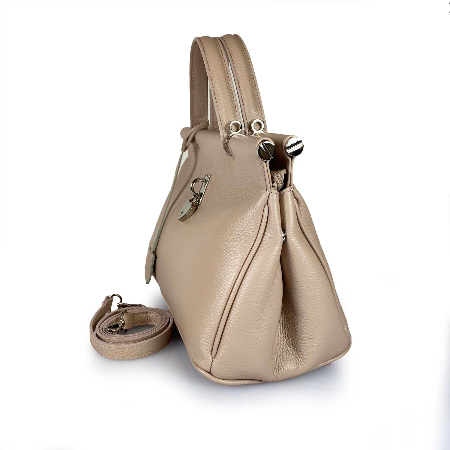 Borsa Donna in vera pelle Made in Italy colore Beige dimensioni cm 30 X 21 X 12