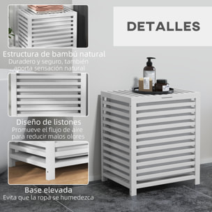Cesto para Ropa Sucia de Bambú Capacidad de 55L Cesta para la Colada con Tapa 2 Asas y Bolsa Extraíble Forma Rectangular 50x36x60 cm Blanco