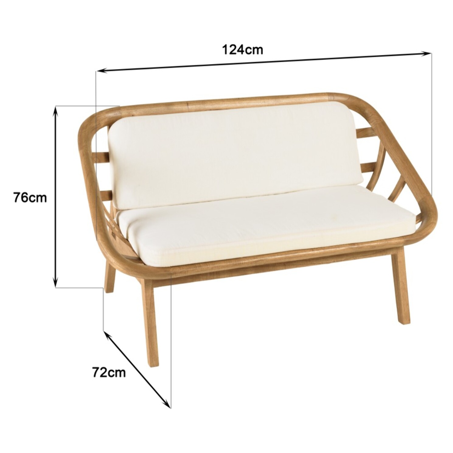 AMY - Canapé 2 places avec coussins blanc en mindi et rotin naturel AMY