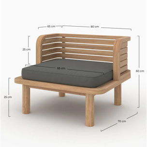 Fauteuil de jardin en teck massif et coussin gris - Kilda