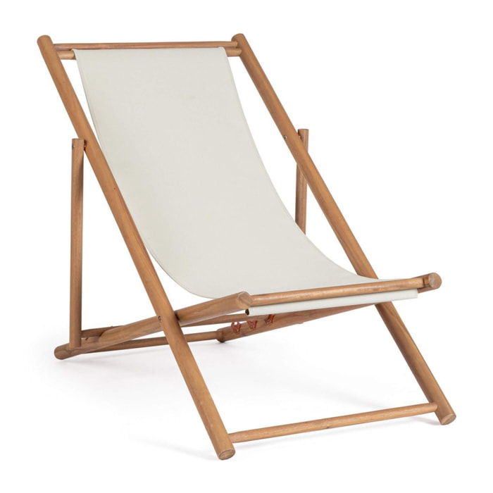 Set di sdraio MONSARAZ in legno di acacia e tessuto bianco