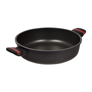 Cacerola baja en aluminio fundido de color negro, apta para inducción y antiadherente