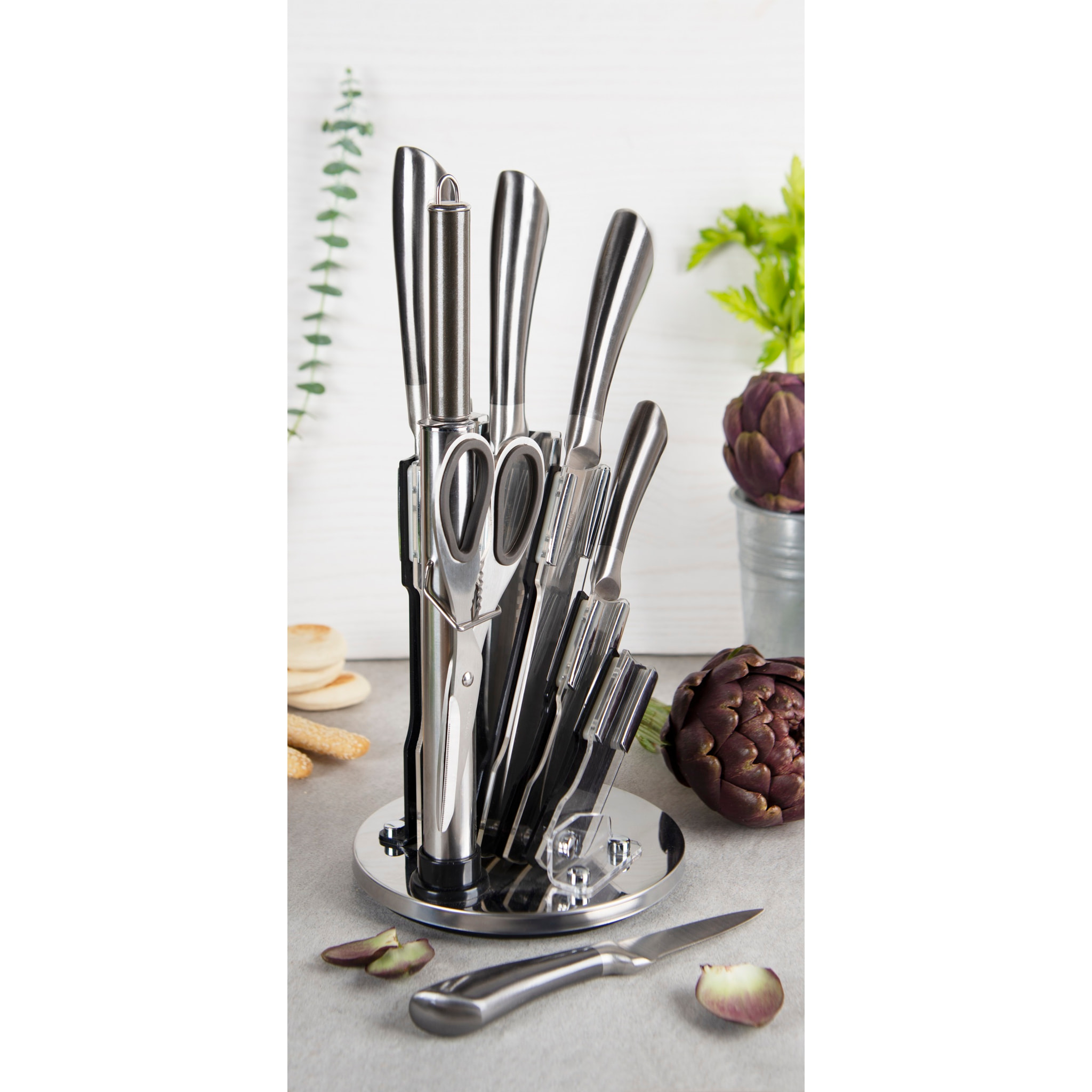 Bloc couteaux 8 pièces Excelsa – Jazz Cook, Acier Argenté