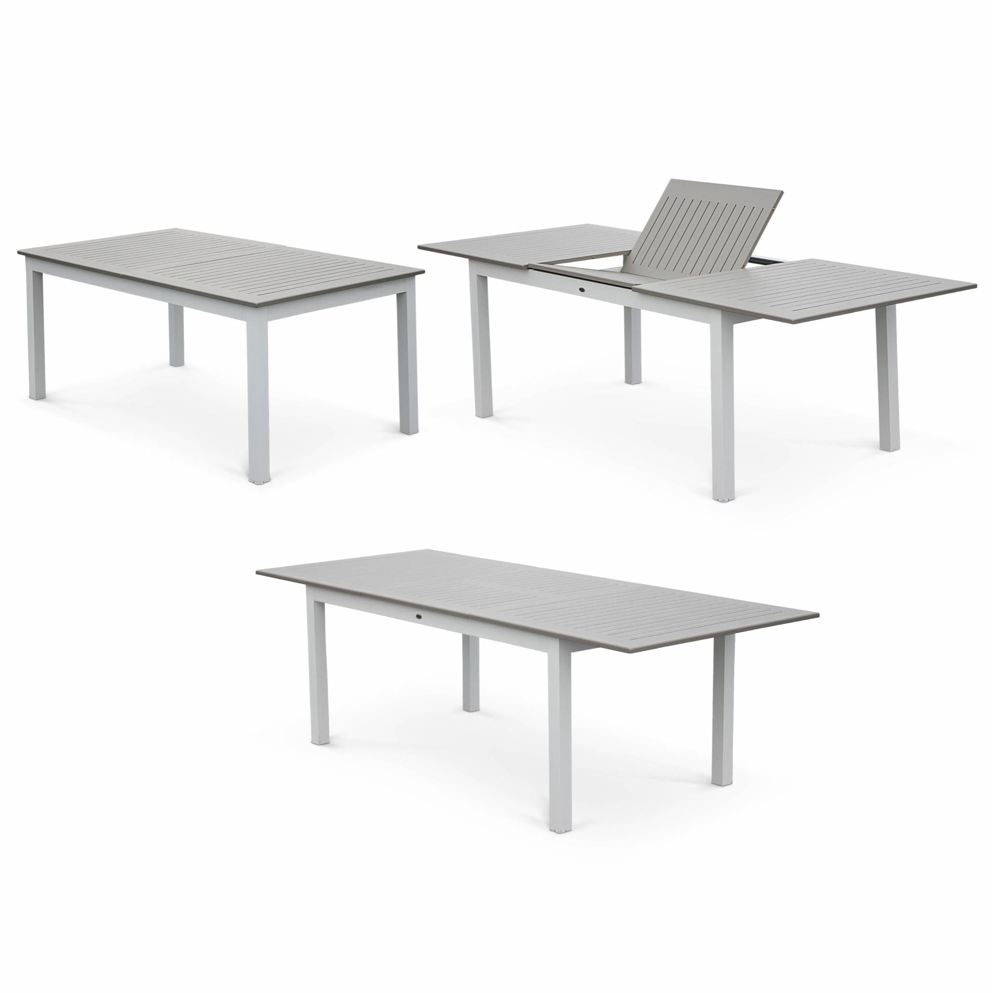 Table de jardin extensible aluminium + 8 assises - Chicago Blanc / Taupe - Table extensible 175/245cm avec rallonge et 8 assises en textilène