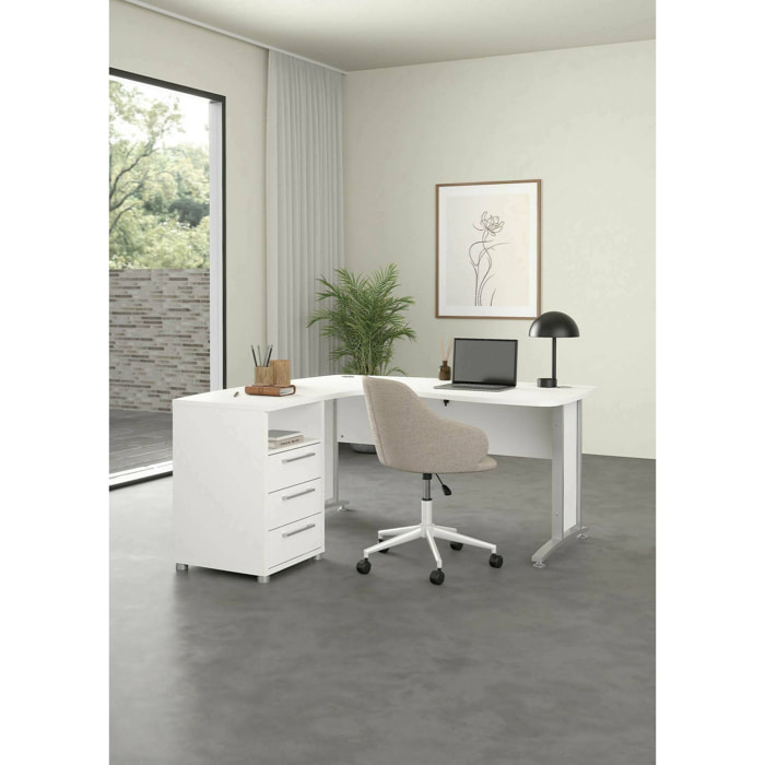 Scrivania Estong, Scrittoio multiuso, Tavolo per ufficio porta PC, Piano di lavoro, 159x150 h75 cm, Bianco e Grigio