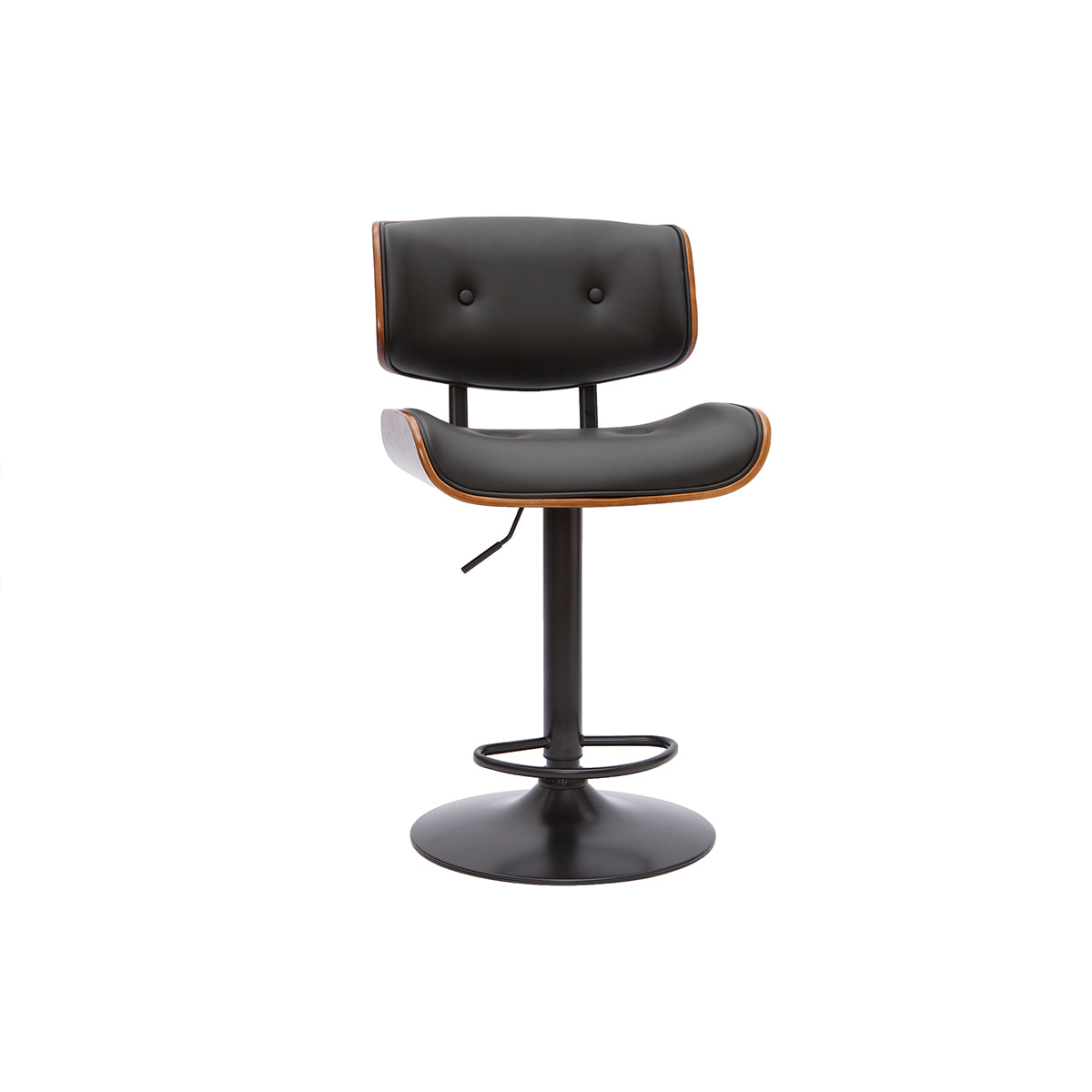 Tabouret de bar design réglable pivotant 360° noir et bois foncé BASILE