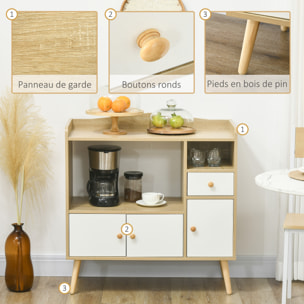 Meuble de rangement buffet de cuisine pour micro-ondes avec placards tiroir 85 x 40 x 88,5 cm naturel et blanc