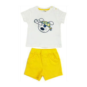 SET 2 PZ TSHIRT E SHORT JERSEY BIANCO E GIALLO ESPLORATORE