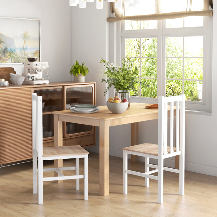Juego de 2 Sillas de Comedor Silla de Cocina con Respaldo de Listones Marco de Madera de Pino para Sala de Estar y Comedor Carga 120 kg 38,5x47,5x99 cm Blanco
