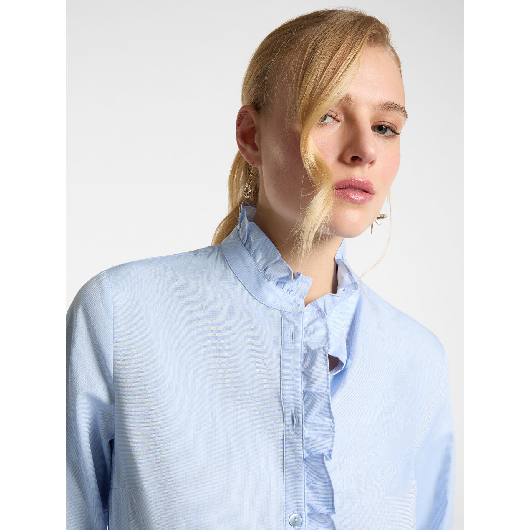 Elena Mirò - Camisa Oxford con volantes en la parte delantera. - Light - blue