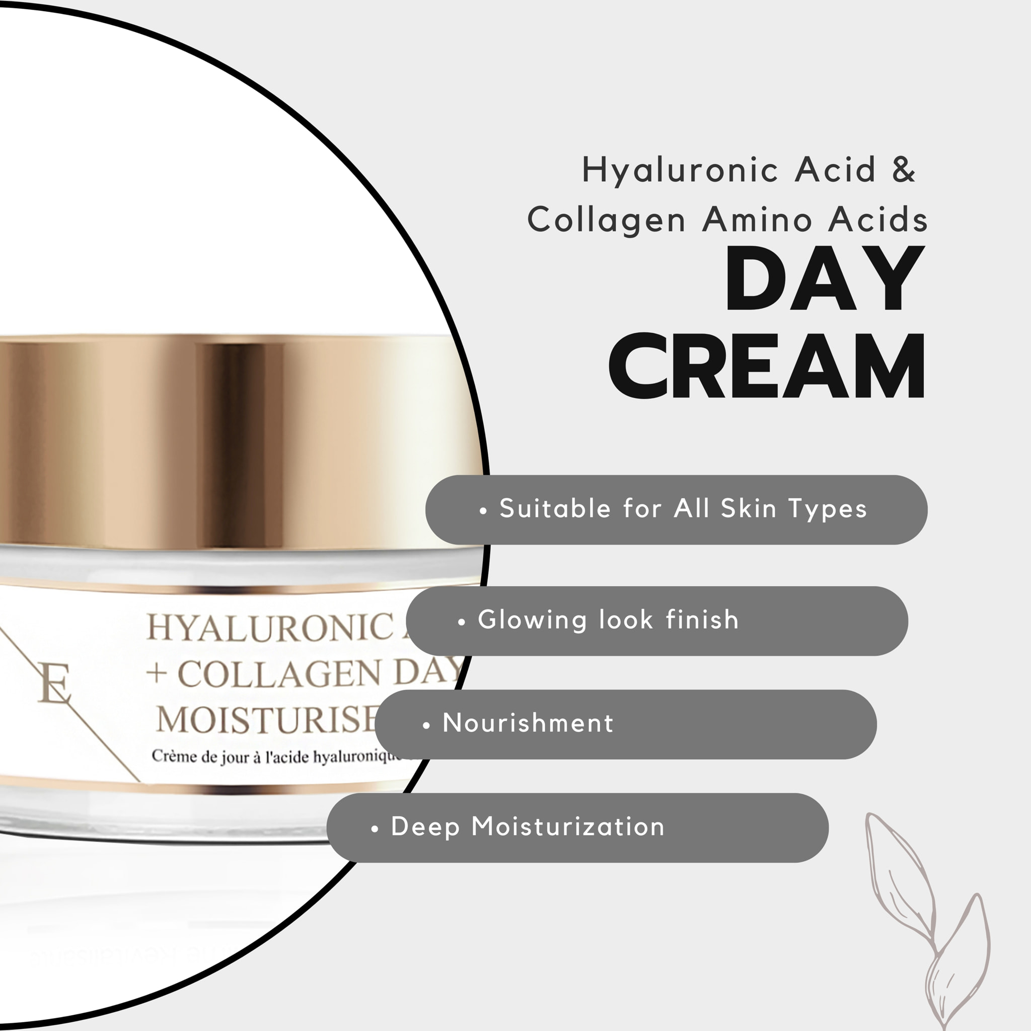 Crema de día con ácido hialurónico y colágeno