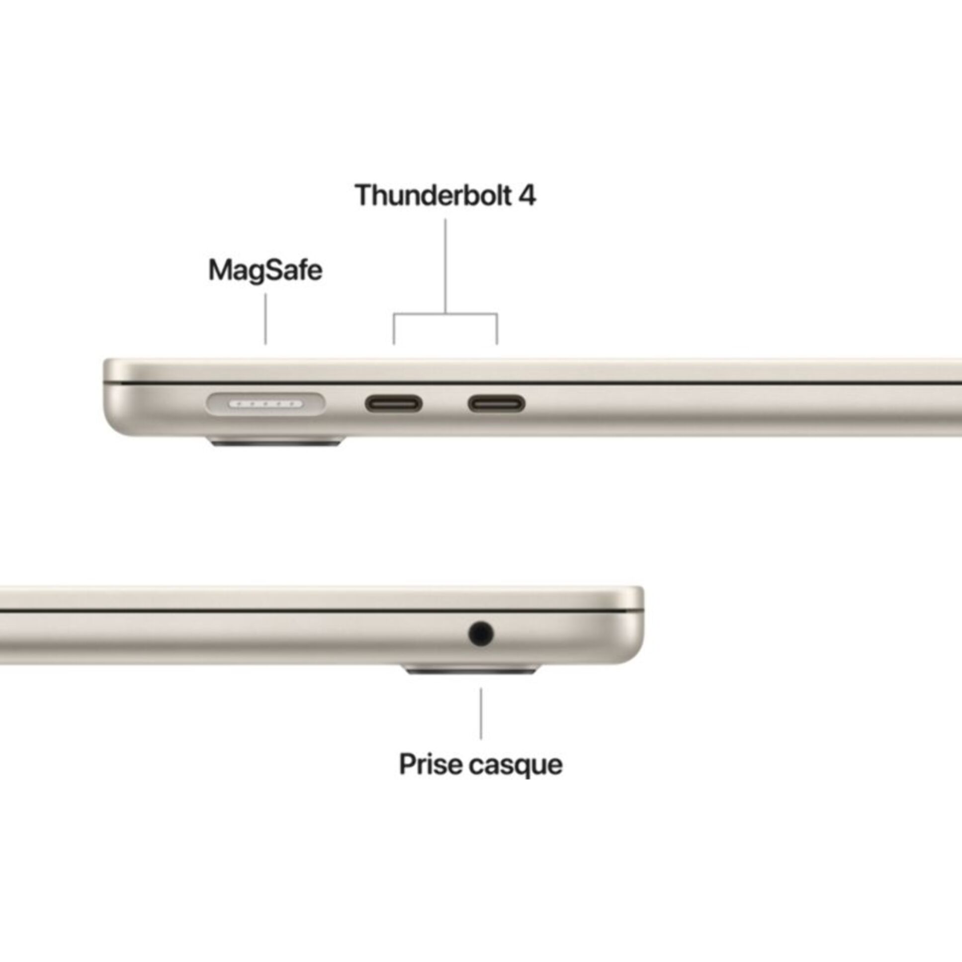 Ordinateur Apple MACBOOK Air 13,6" Puce M4 CPU 10 / GPU 8 coeurs Mémoire RAM 16Go Stockage 256Go SSD Retina Lumière stellaire