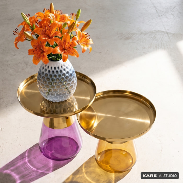 Table d'appoint Bottiglia 50cm dorée et violette Kare Design