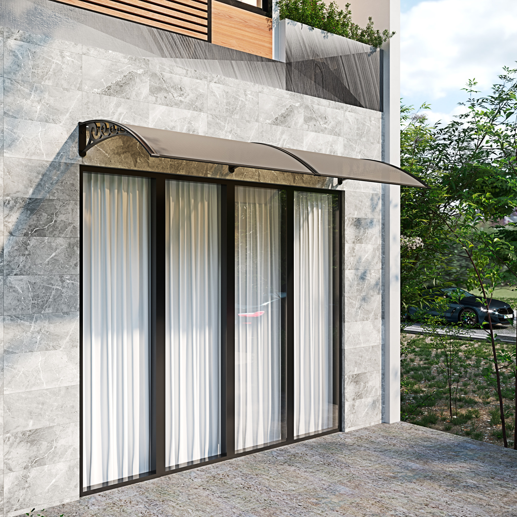 Pensilina Per Copertura In Policarbonato Alveolare Tettoia Modulabile Per Esterno Porte Balcone Finestre Elegante Resistente Fumè 100 x 300 cm