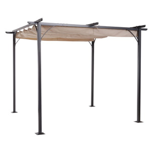 Pergola rétractable polyester beige métal époxy noir