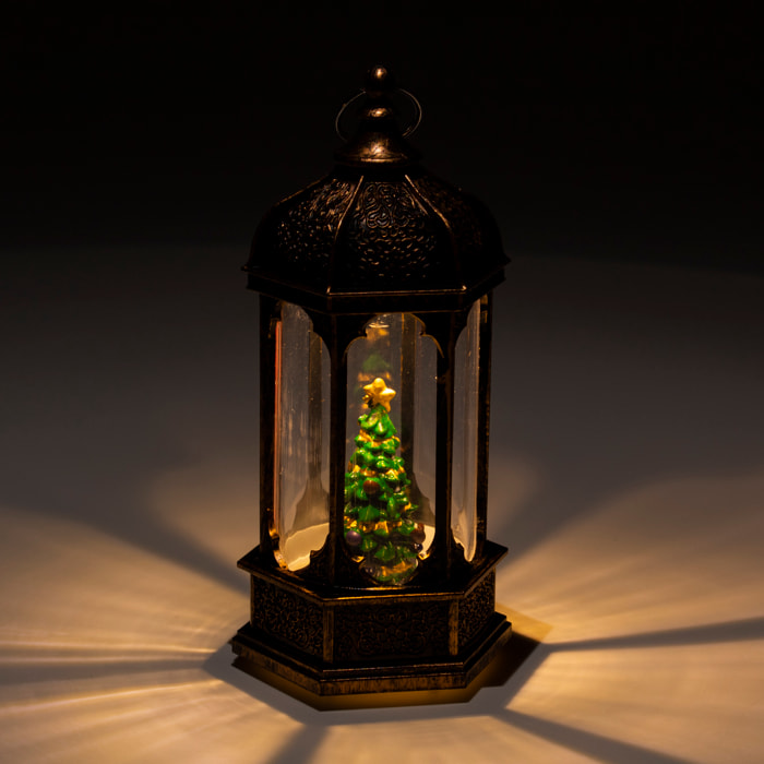 Lanterna di Natale con luce ed effetto neve di 14cm. Design Albero di Natale.
