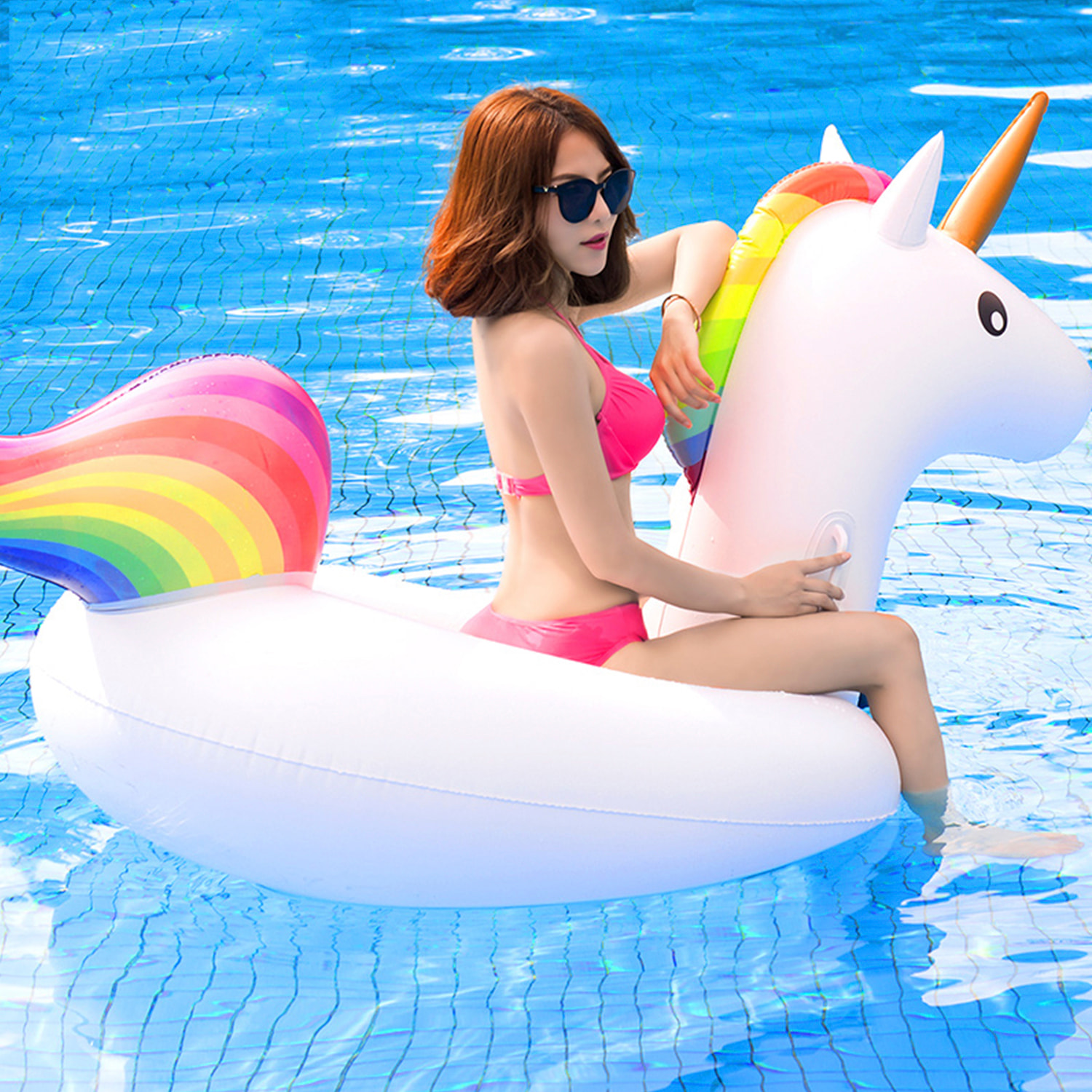 DAM Flotador gigante con forma de unicornio. 200x100cm. 200x100x90 Cm. Color: Blanco