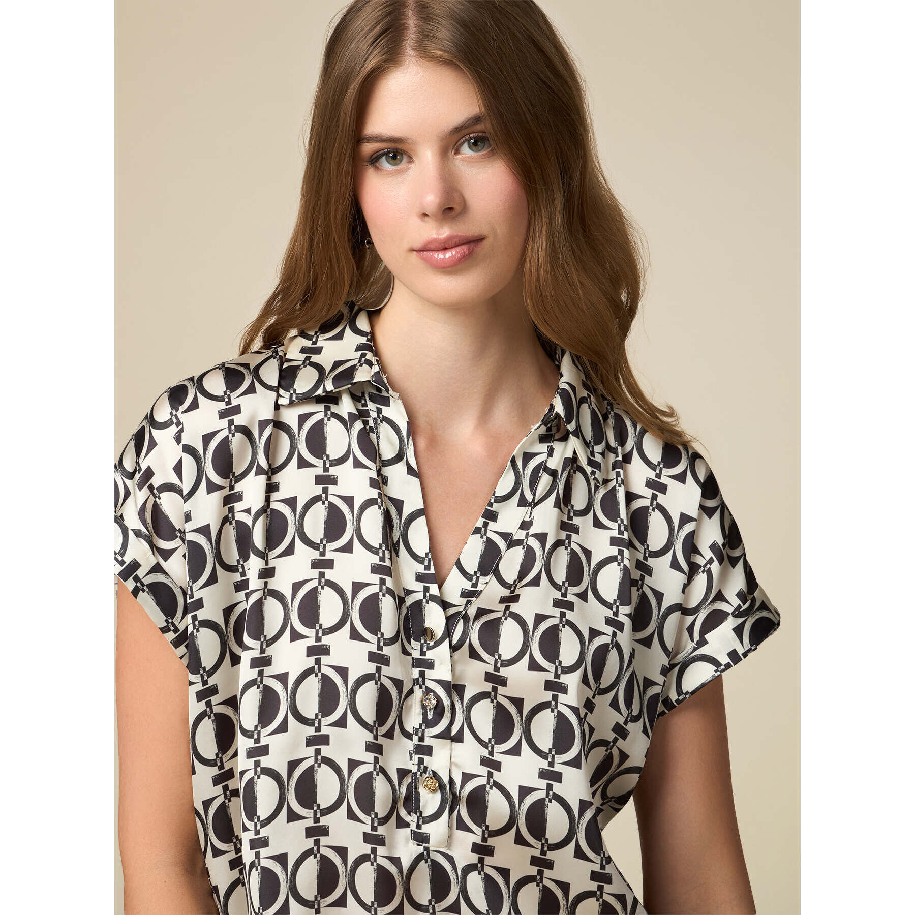 Oltre - Patterned satin blouse - Blanco