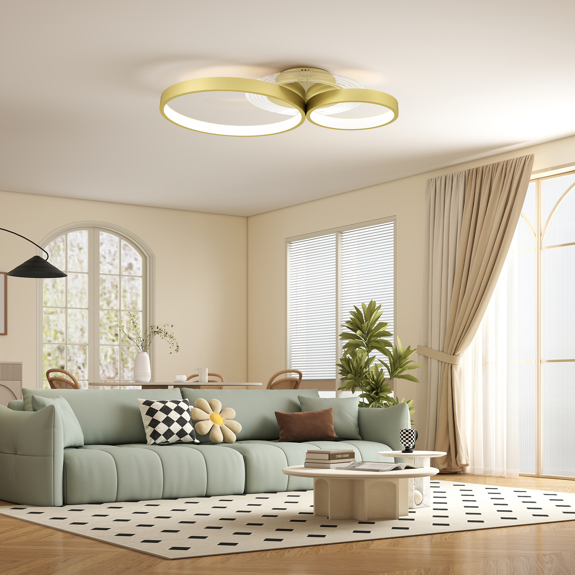 Lámpara de Techo LED 40W Plafón LED Techo Moderno 3000 K/4000 K/6500 K para Dormitorio Salón Cocina Comedor Dorado