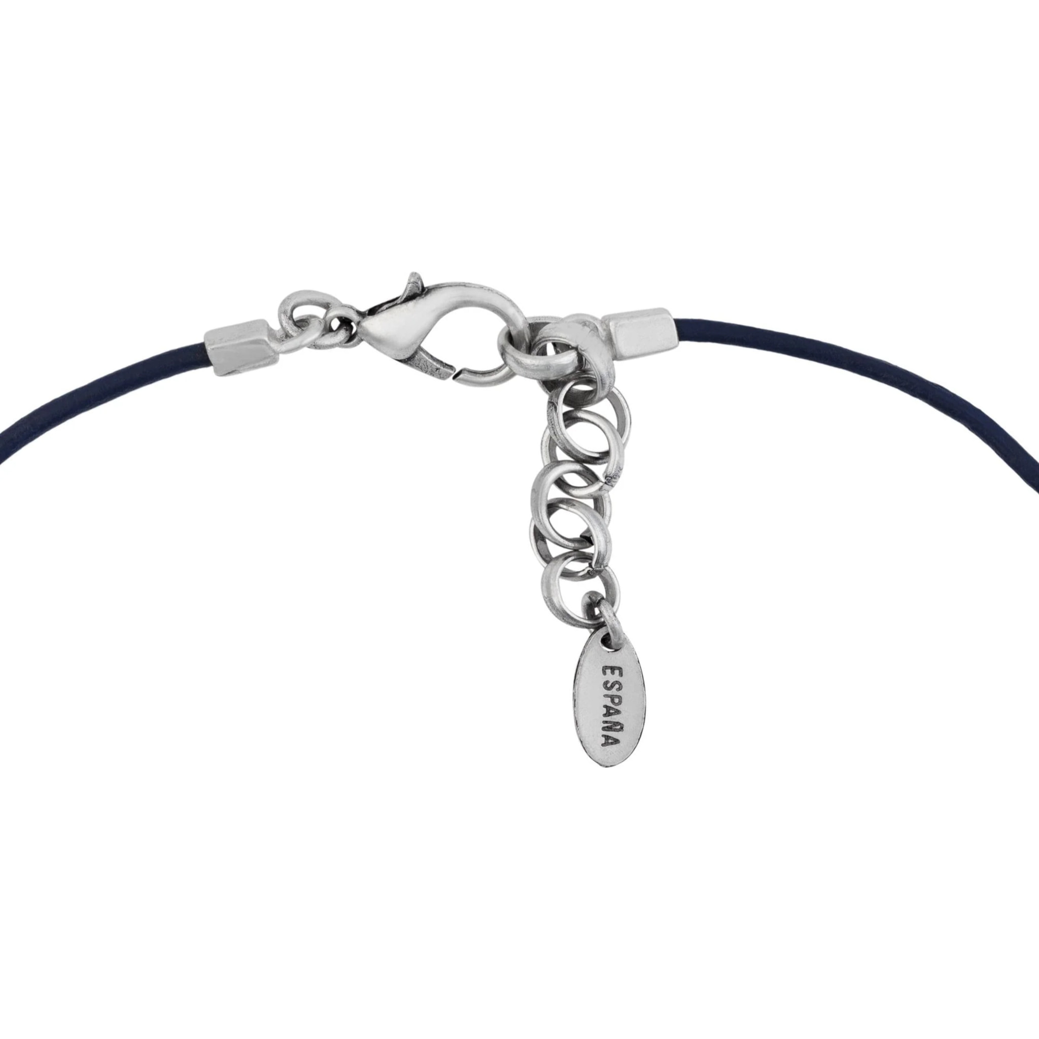 Gargantilla cuero azul plata chapado étnico 40cm