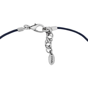 Gargantilla cuero azul plata chapado étnico 40cm