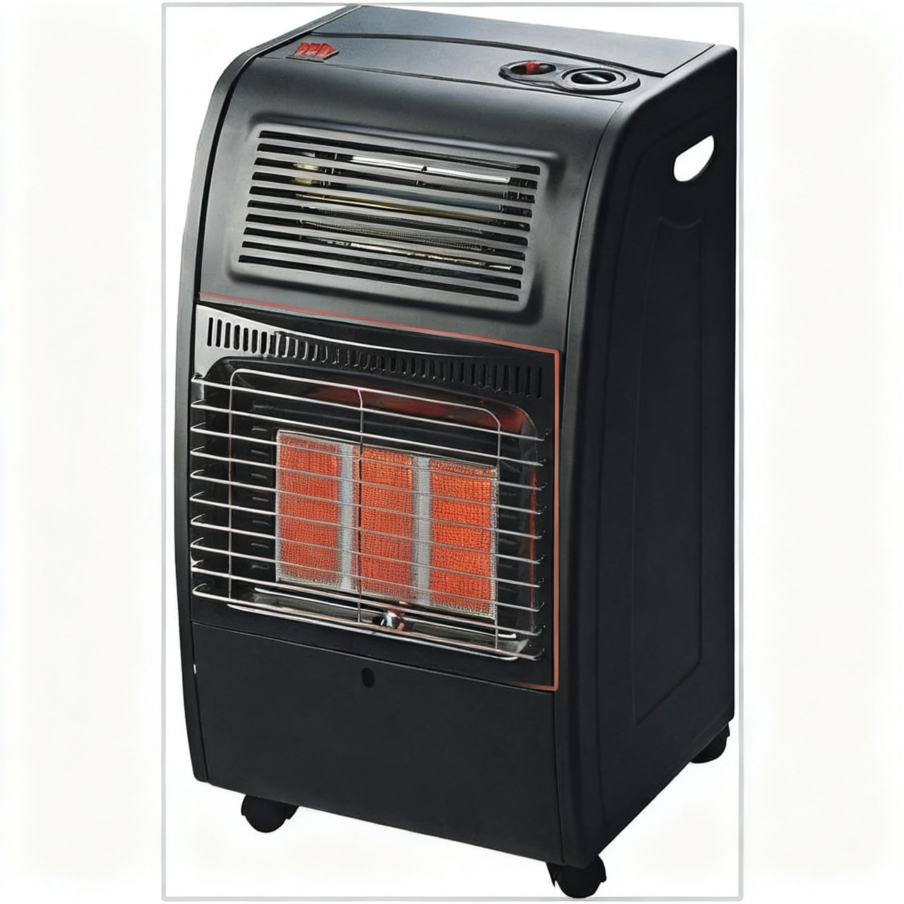 Stufa Catalitica a Gas GPL 4200 W Con Infrarossi Ventilata Turbo 1500 W Ambienti Fino A 80 m² 3 Livelli di Potenza con Antiribaltamento Con Ruote Nero