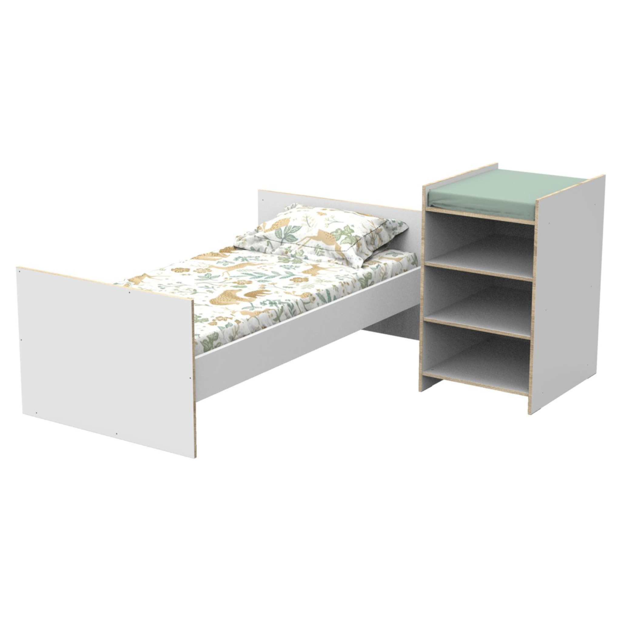 Lit bébé combiné 120x60 évolutif en 90x190 en bois blanc