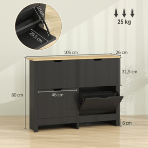Armoire à chaussures 4 portes abattantes 2 compartiments noir chêne