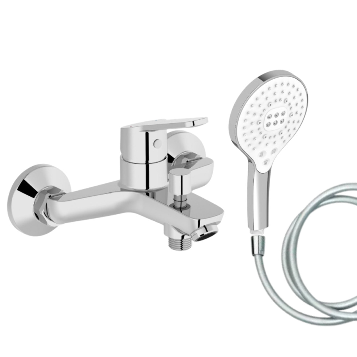 Mitigeur baignoire Aimé + pommeau de douche Metro signature + flexible de douche lisse