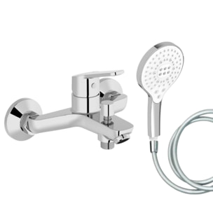 Mitigeur baignoire Aimé + pommeau de douche Metro signature + flexible de douche lisse