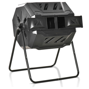 Compostador de Tambor Giratorio con Capacidad 160 litros de Doble Cámara y Ventilación Marco de Acero para Residuos Orgánicos de Jardín 71x64x96cm Negro