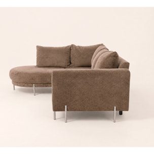 Gabin - Canapé d'angle gauche 5 places en velours texturé - Taupe