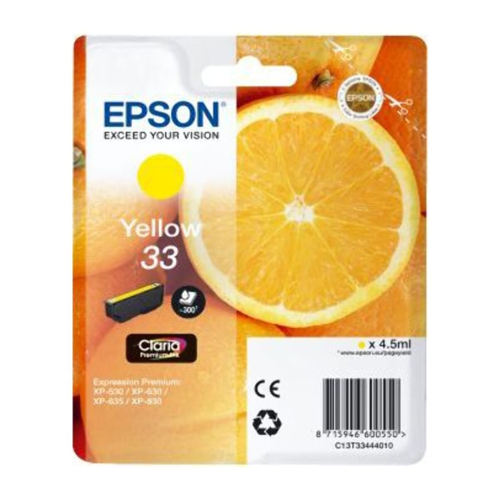 Cartouche d'encre EPSON Originale T3344 Jaune (Yellow) Série Orange - C13T33444010