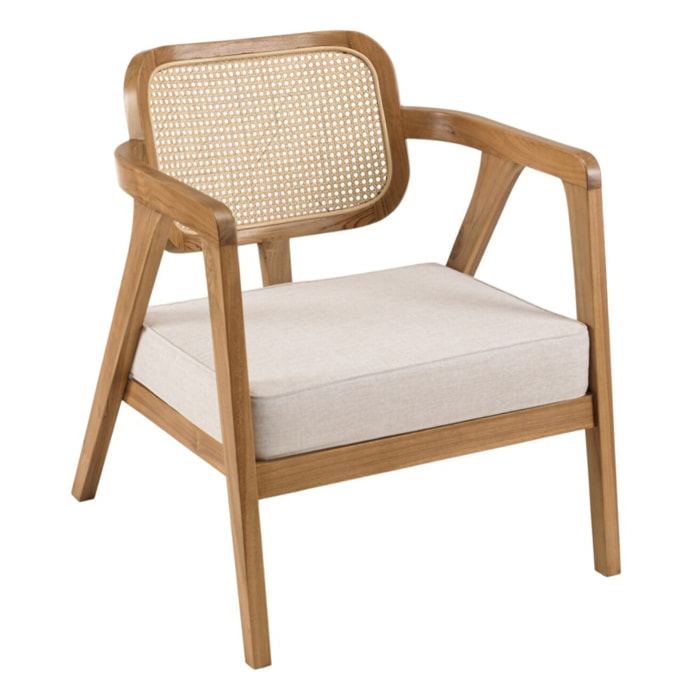 WILL - Fauteuil FLORES en teck dossier en cannage naturel coussin gris
