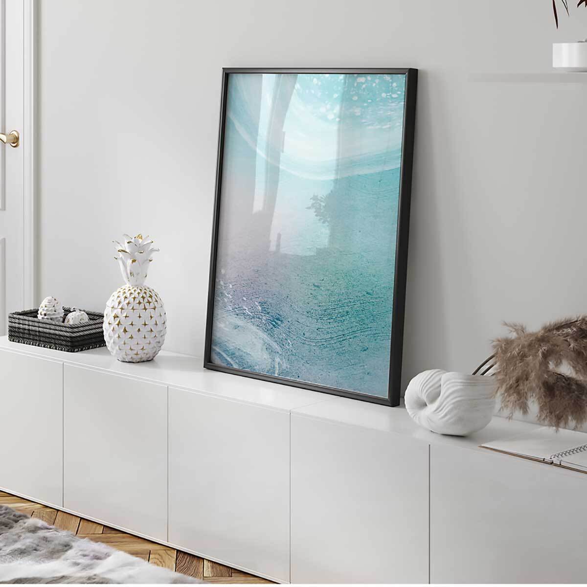 Affiche encadrée abstraite texture turquoise douce Affiche + cadre en métal - Noir