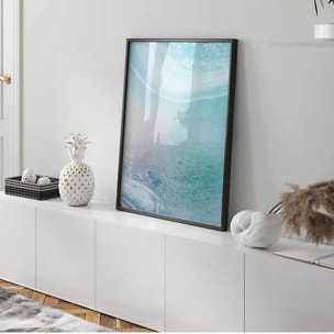 Affiche encadrée abstraite texture turquoise douce Affiche + cadre en métal - Noir