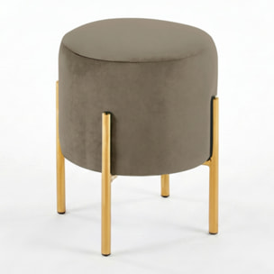 Pouf Tondo in Velluto con Gambe in Acciaio Dorate, Seduta Imbottita Elegante dallo Stile Contemporaneo per Soggiorno, Camera da Letto e Ingresso
