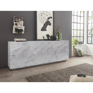 Credenza moderna a 4 ante e 3 cassetti, Made in Italy, Madia da cucina con dettaglio, Buffet di design da soggiorno, cm 224x44h86, colore Grigio Cenere